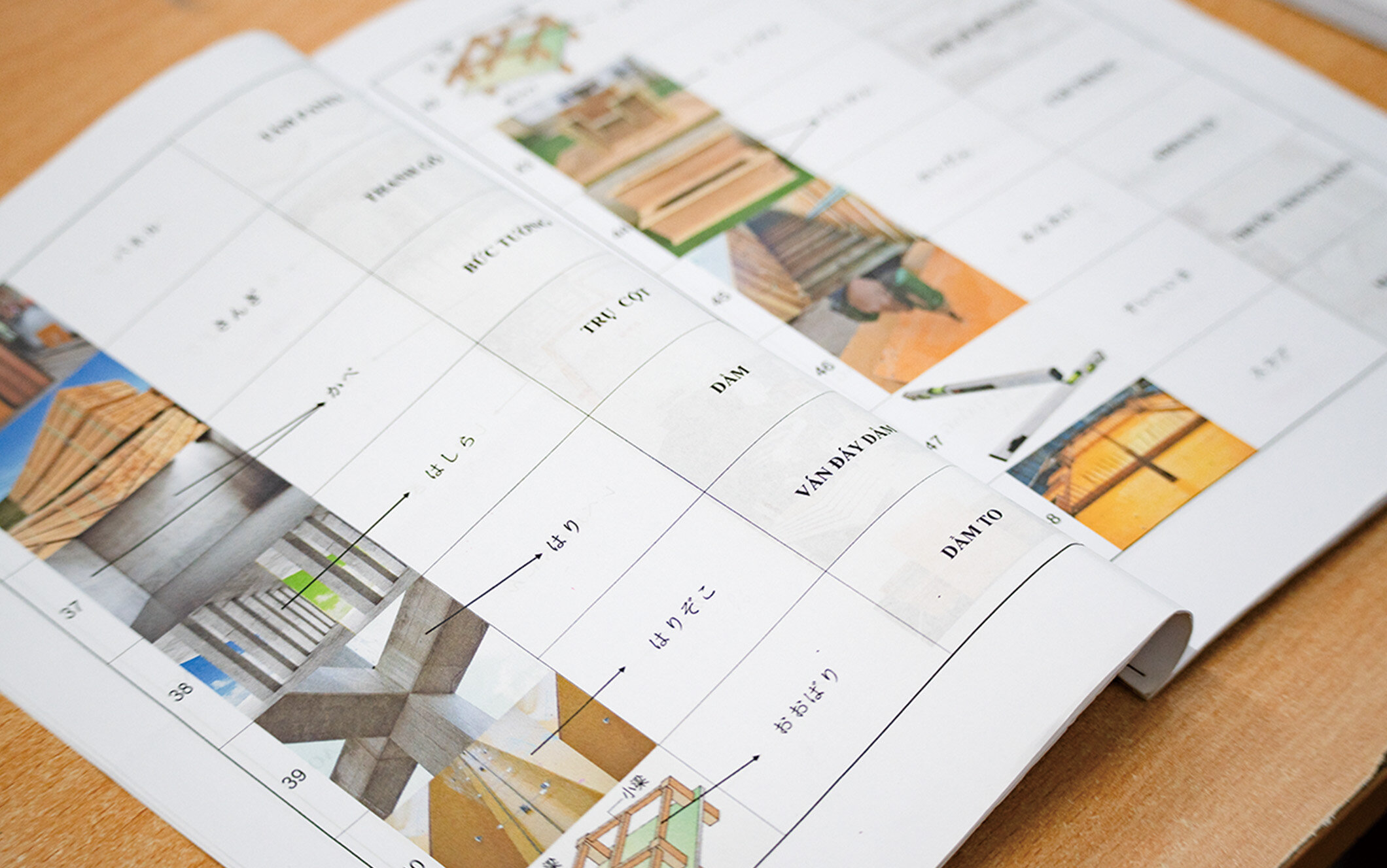 日本語の教科書で建設現場の用語を学ぶ